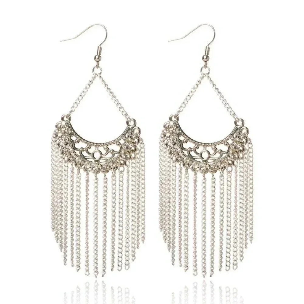 Swarovski Crystal Long Earrings with Silver Chain